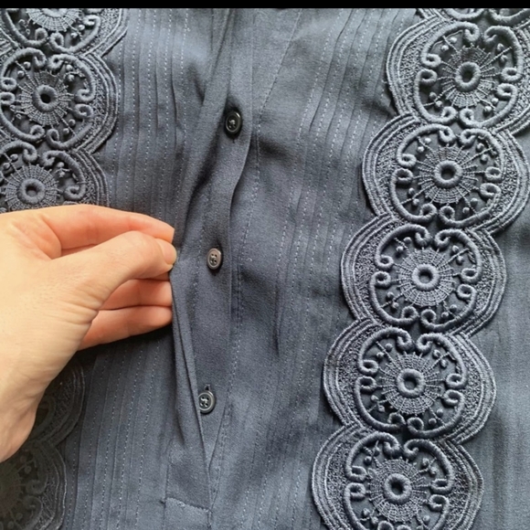 Loft Ruffle and Lace Navy Dress - Picture 6 of 9